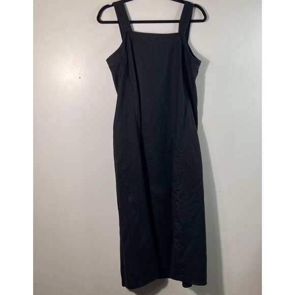 Womens Eileen Fisher Organic Linen Square Neck Midi Dress Black XXS Pockets - Picture 2 of 10